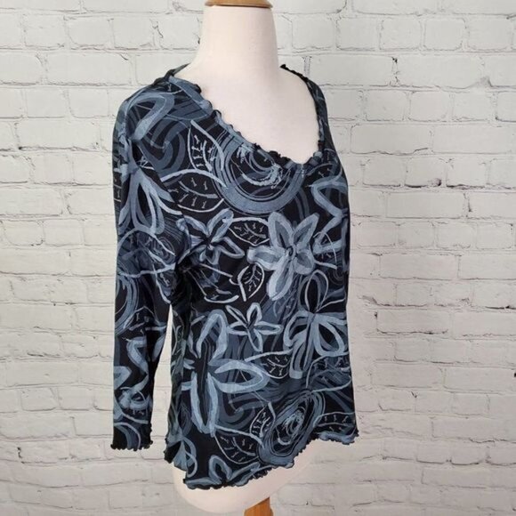 Fresh Produce Floral Knit Top Blue Size L - Picture 3 of 6